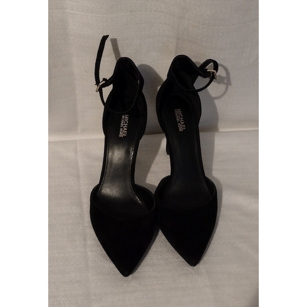 Michael Kors Georgia Black Suede Stiletto Heels Women Size 8.5 Ankle Strap Pumps